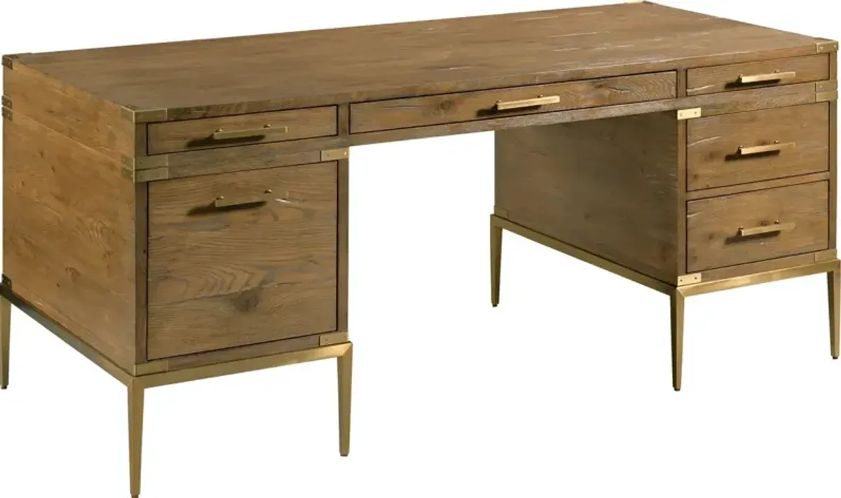Bentley Executive Desk, Natural Antique/Brass