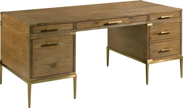 Bentley Executive Desk, Natural Antique/Brass