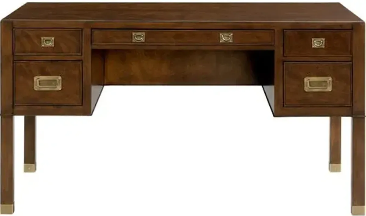 Cash Executive Desk - Walnut/Brass - Brown