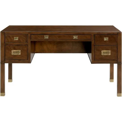 Cash Executive Desk - Walnut/Brass - Brown