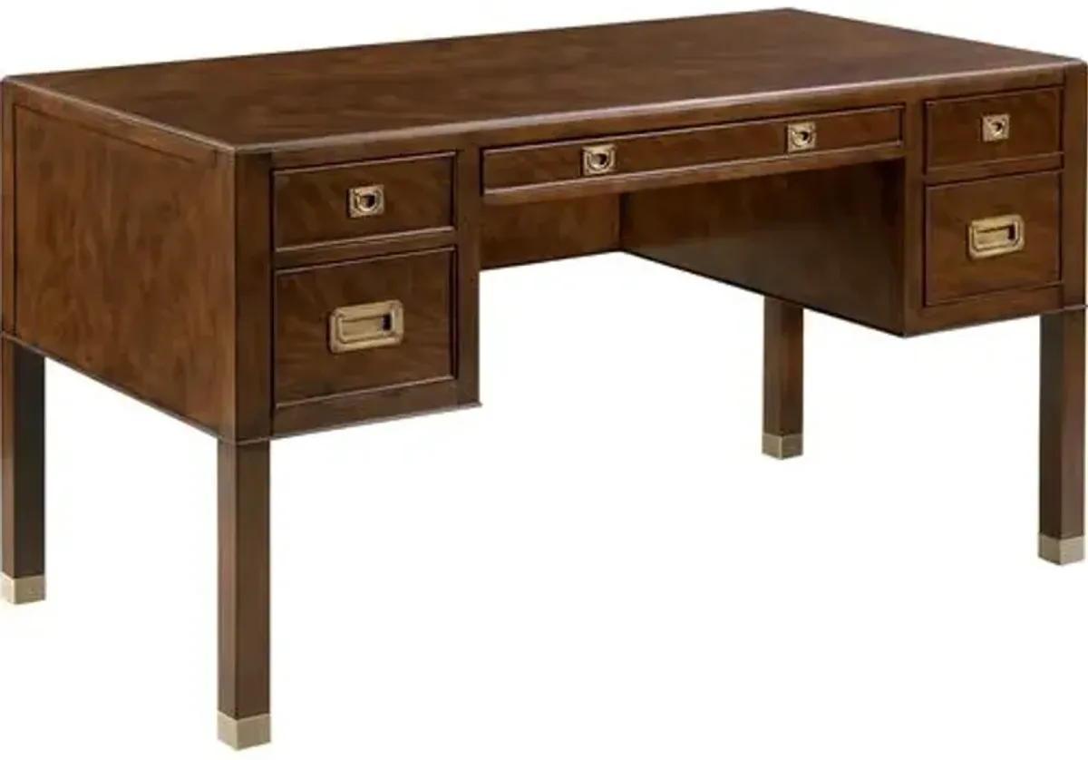 Cash Executive Desk - Walnut/Brass - Brown