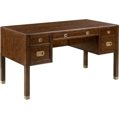 Cash Executive Desk - Walnut/Brass - Brown