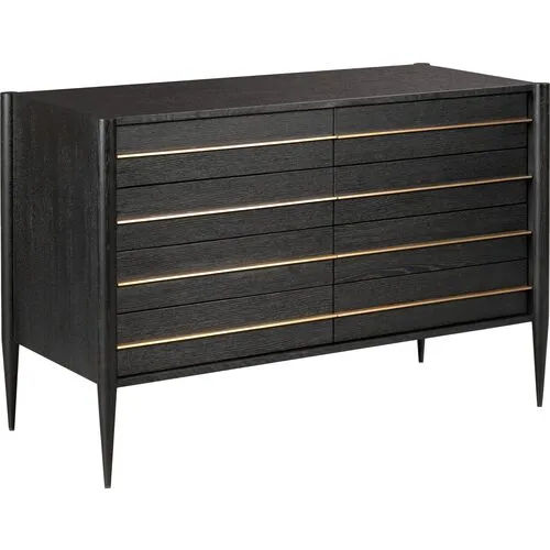 Archer Double Dresser with Tapered Legs - Slate/Brass - Black