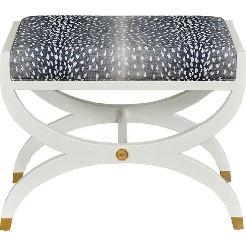 Noel Bench/Ottoman - White Dove/Navy Fawn