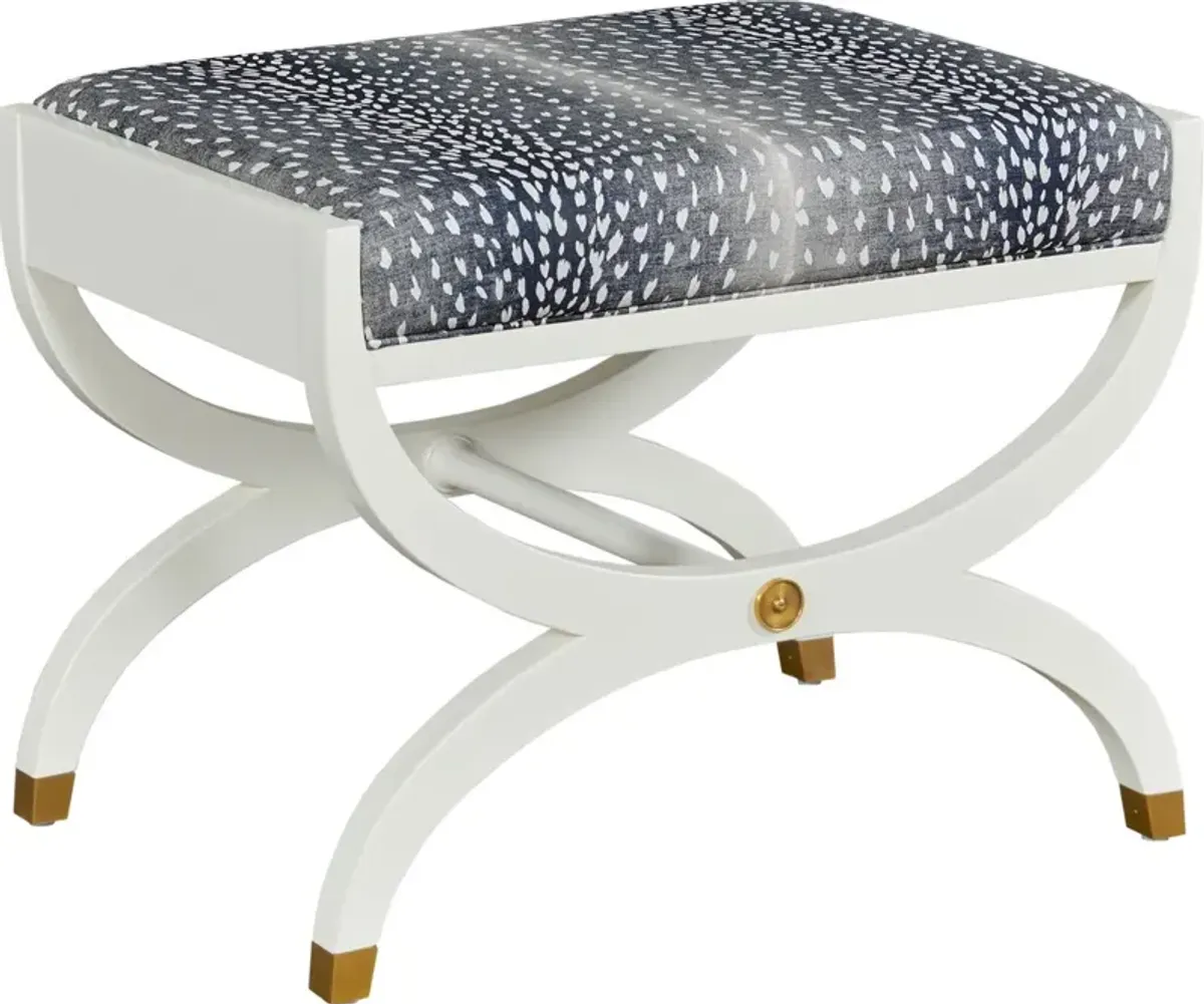 Noel Bench/Ottoman, White Dove/Navy Fawn