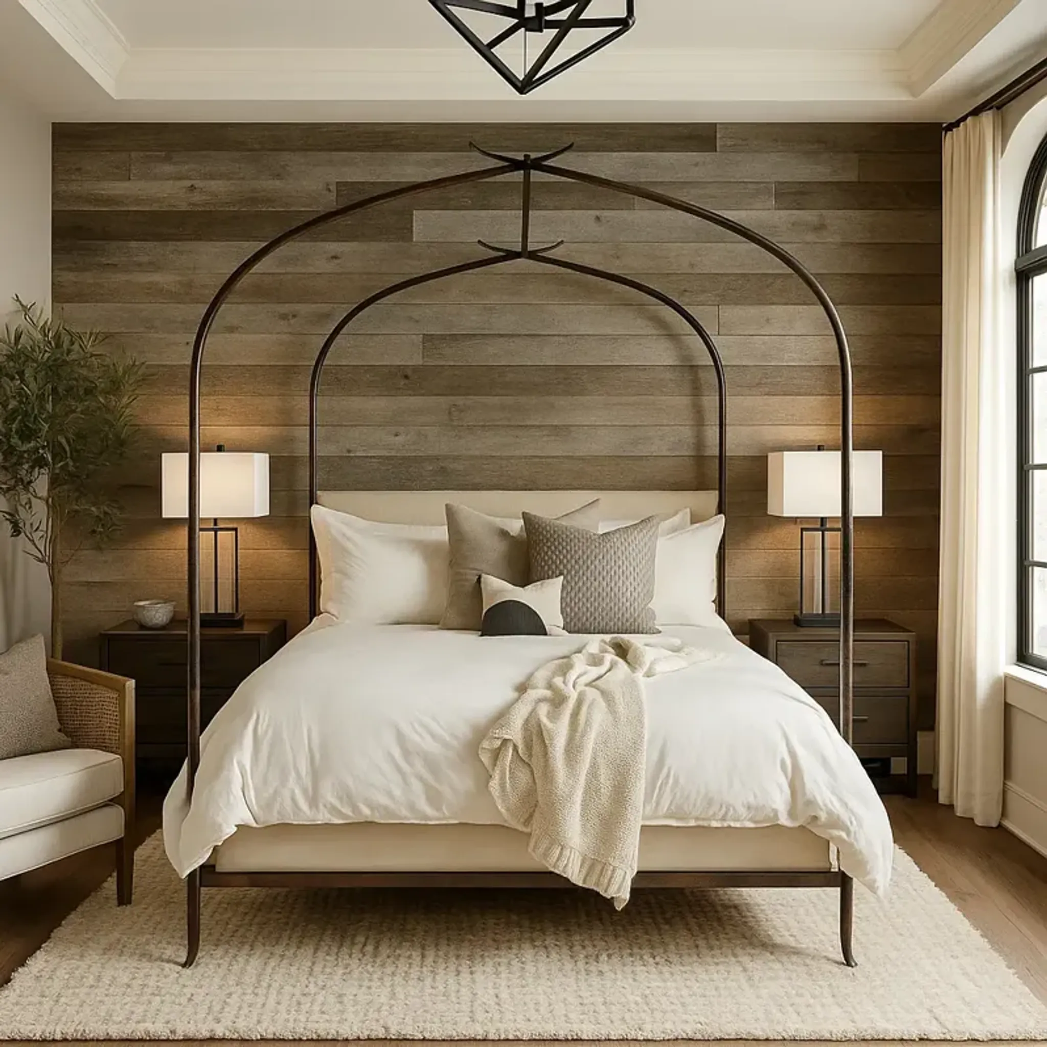Atrium Canopy Bed, Antique Black/Stainguard Linen | Furniture.com