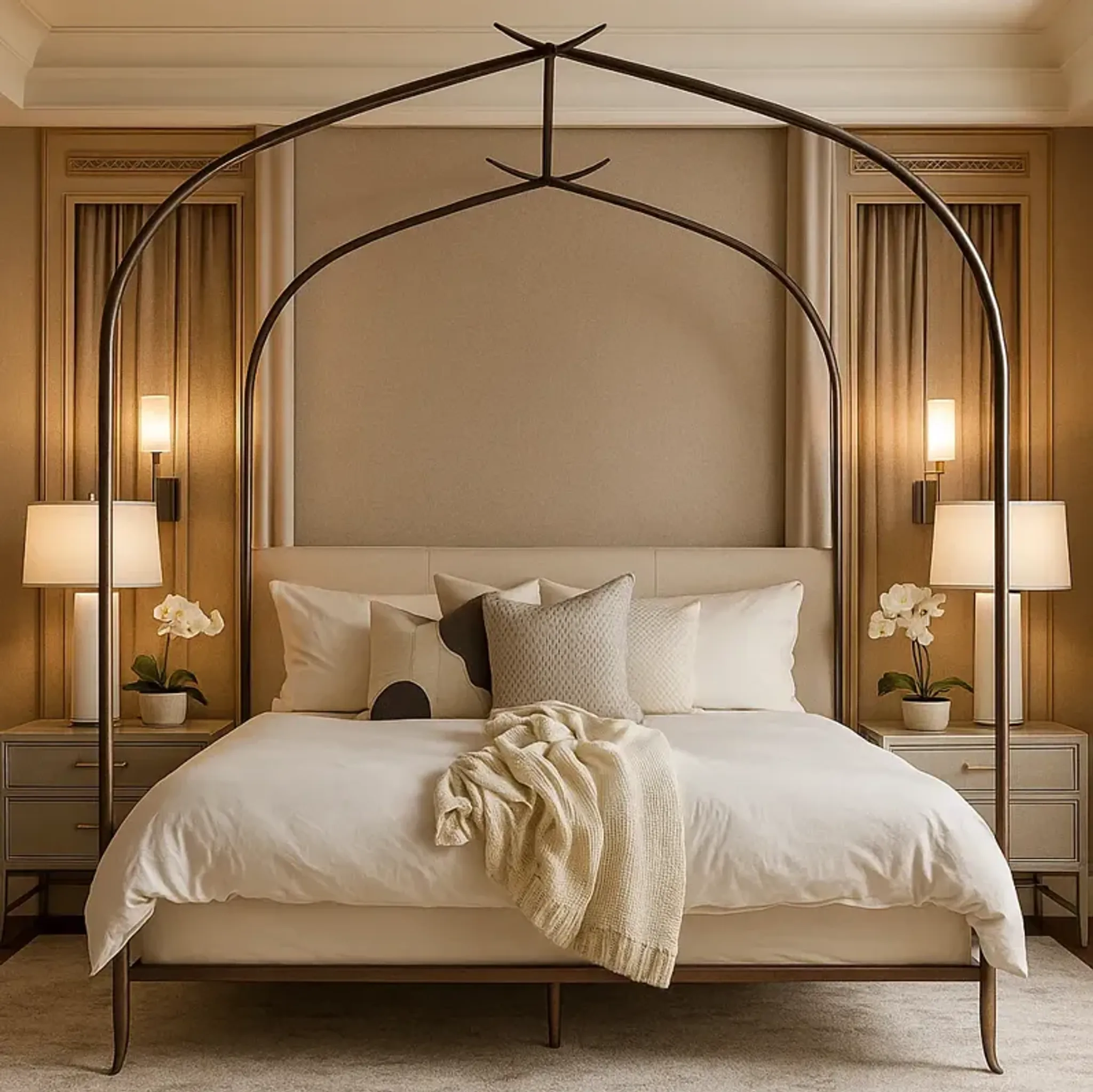 Atrium Canopy Bed, Antique Black/Stainguard Linen | Furniture.com