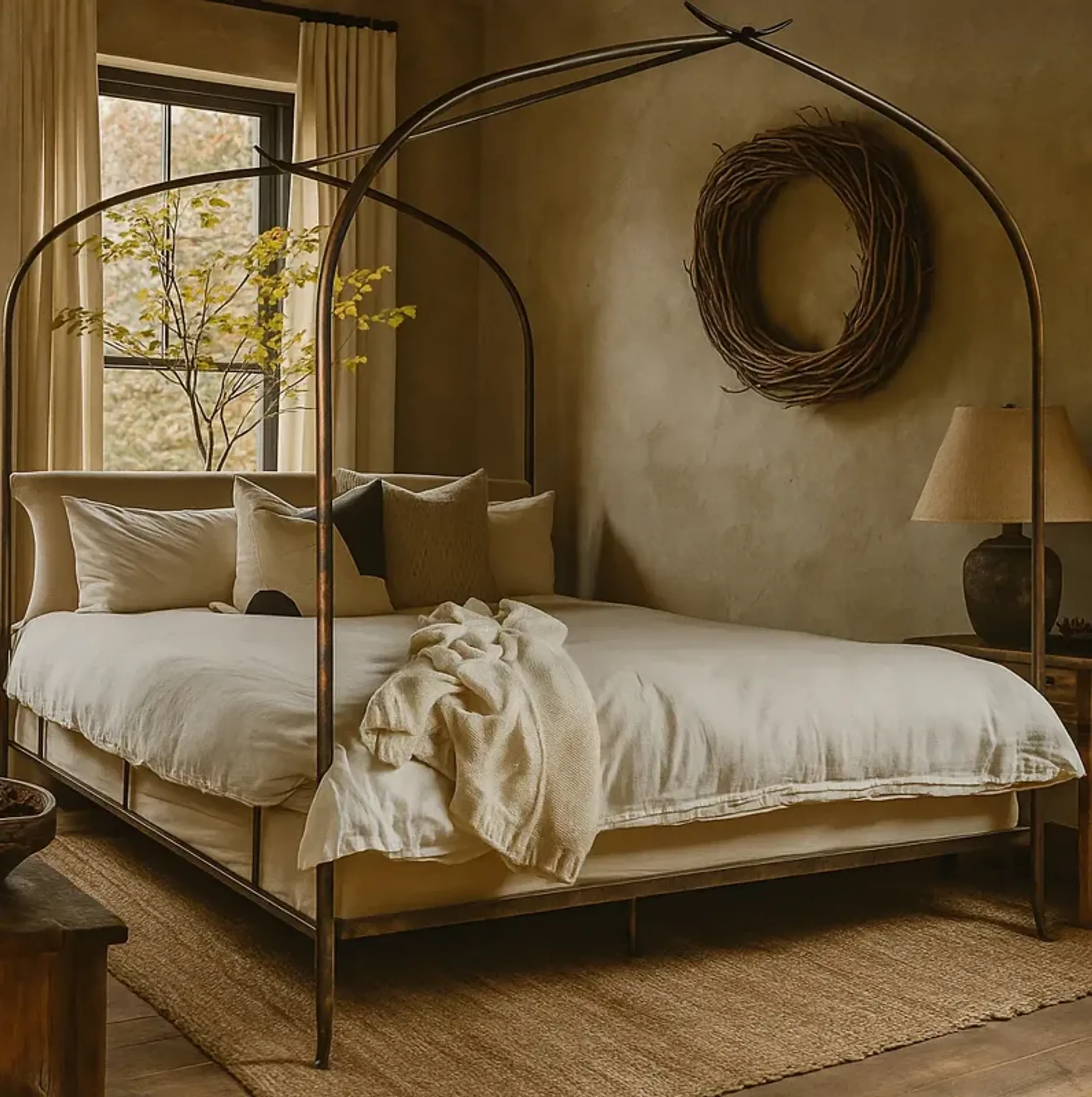 Atrium Canopy Bed, Antique Black/Stainguard Linen | Furniture.com