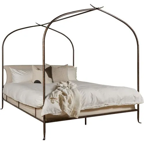 Atrium Canopy Bed - Antique Black/Stainguard Linen - Lauren Liess