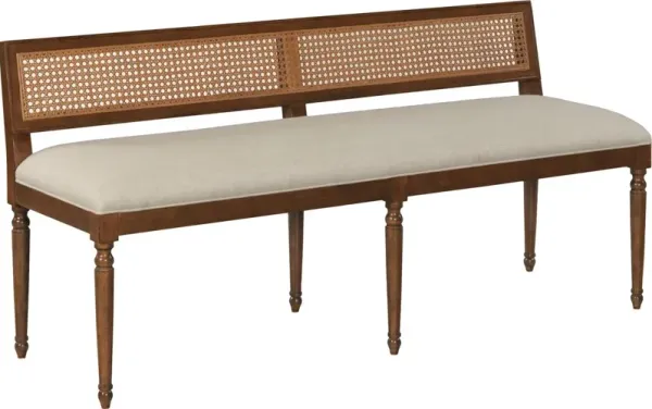 Waylen Cane Bench, Brown Bordeaux/Stainguard Linen