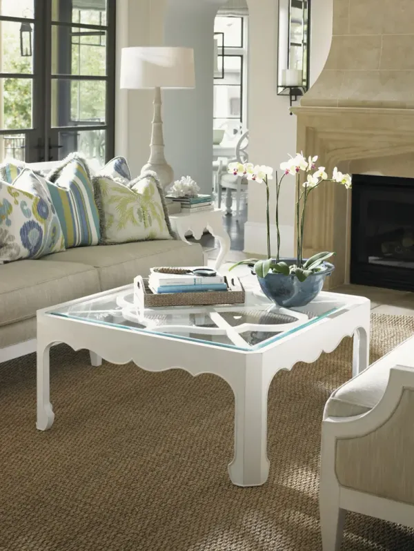 Ivory Key Cassava Cocktail Table with Glass Insert, White