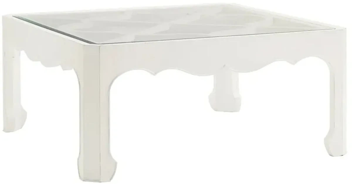 Ivory Key Cassava Cocktail Table with Glass Insert, White