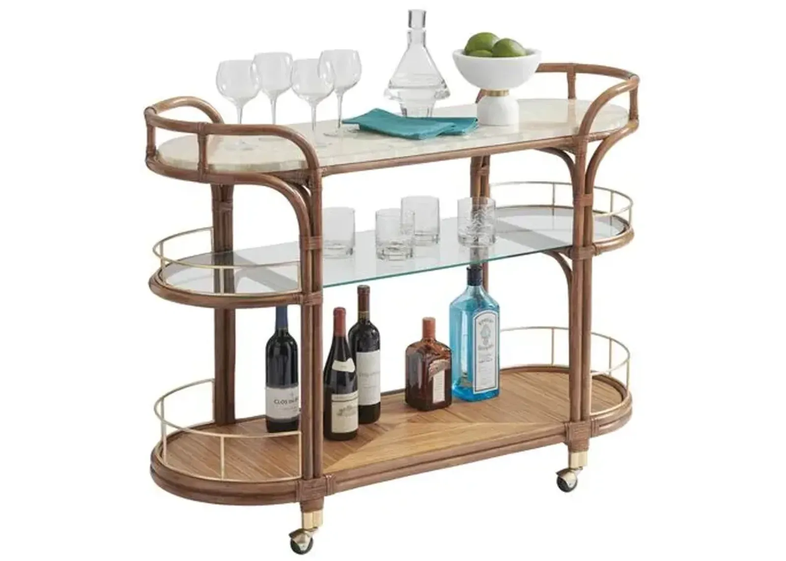 Palm Desert Toscana Rattan Mobile Bar Cart - Natural - Tommy Bahama - Brown