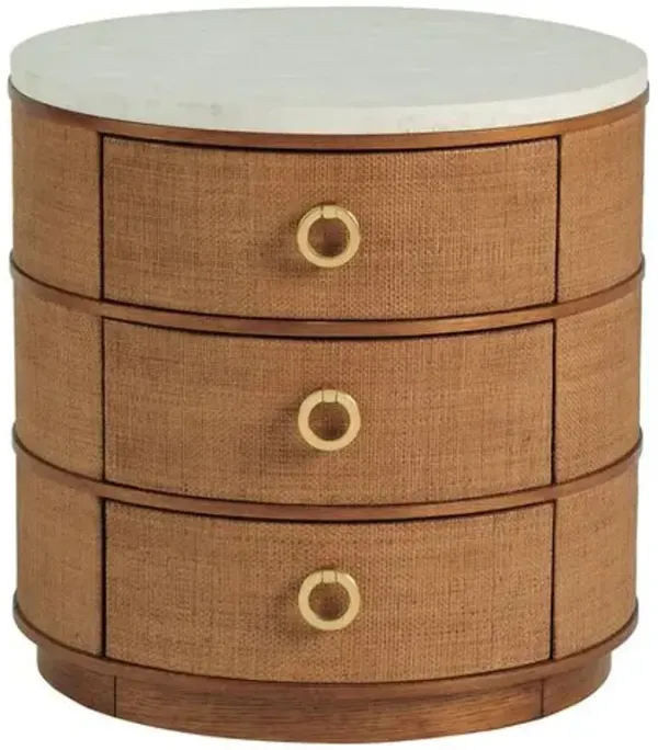 Palm Desert Banning Raffia Round Lamp Table - Natural/Ivory - Tommy Bahama - Brown