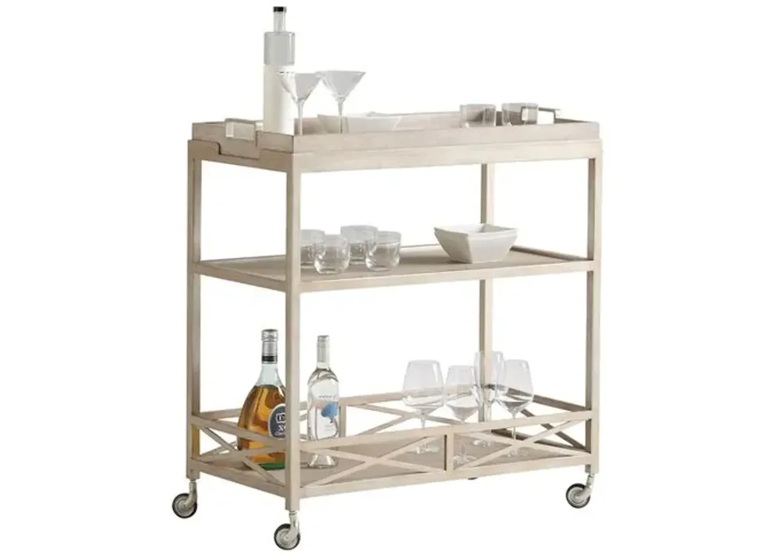 Malibu Anacapa Metal Bar Cart - Warm Taupe - Barclay Butera - Beige