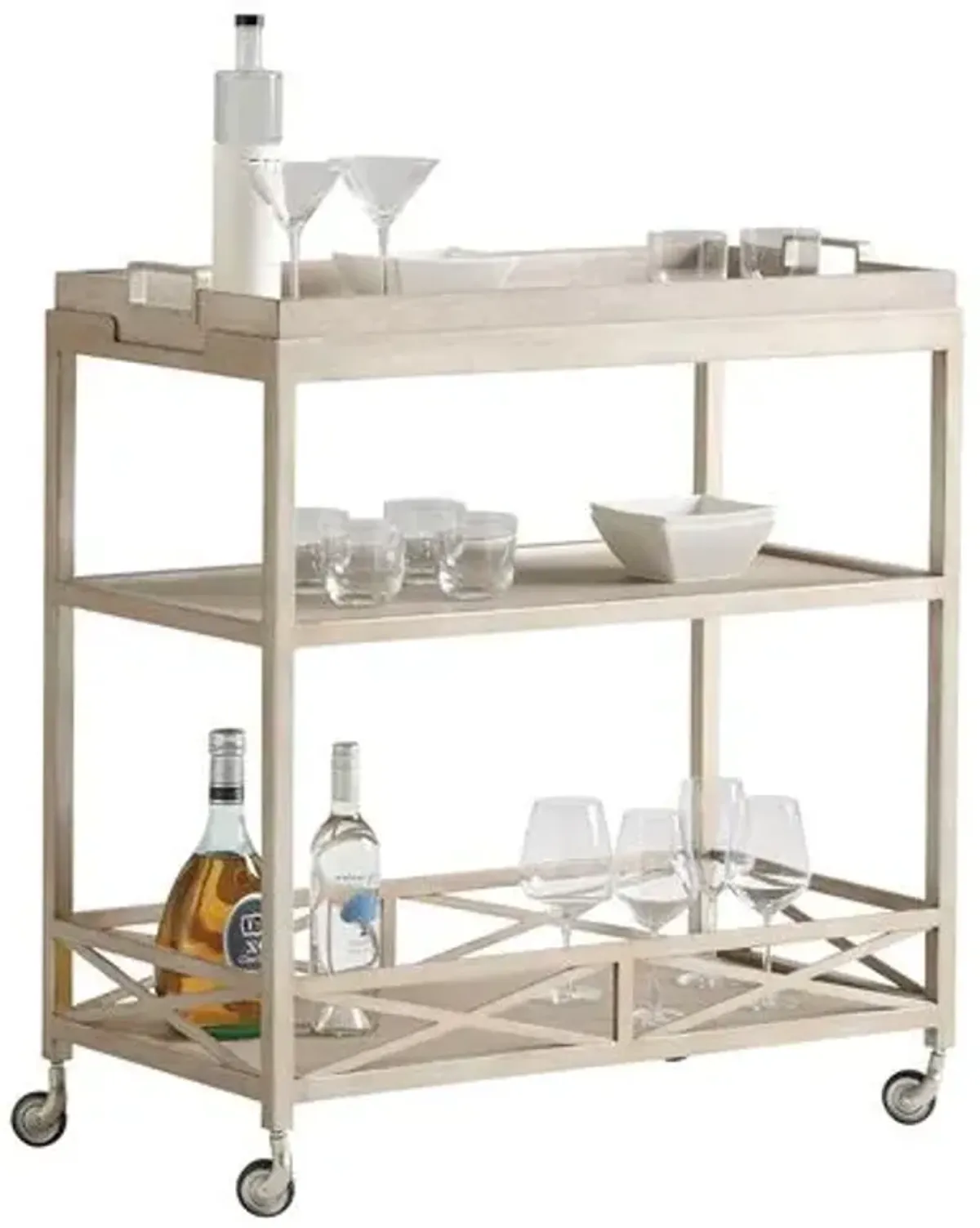 Malibu Anacapa Metal Bar Cart - Warm Taupe - Barclay Butera - Beige