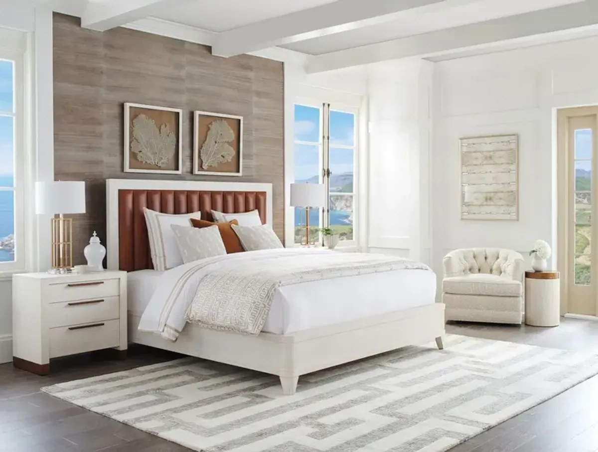 Carmel Cambria Upholstered Leather Bed, Winter-White/Brown