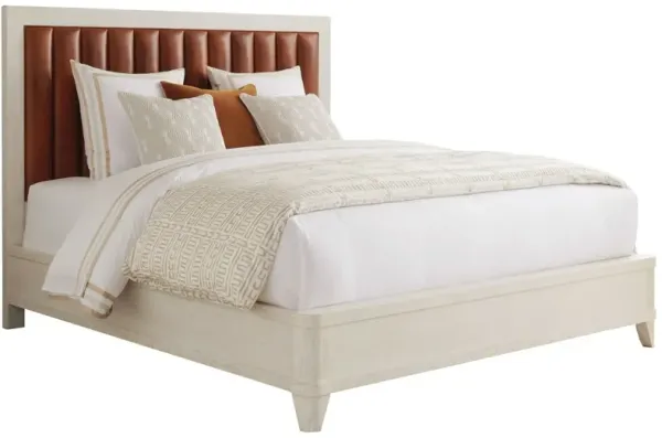 Carmel Cambria Upholstered Leather Bed, Winter-White/Brown