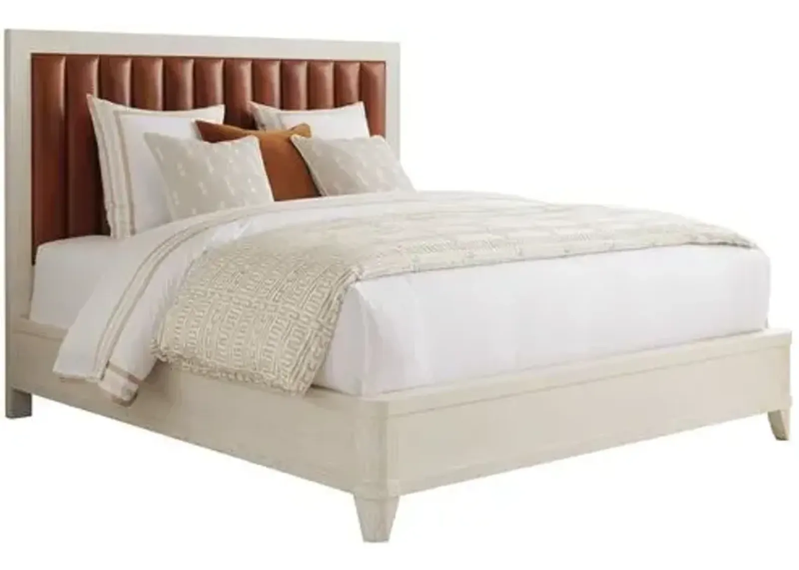 Carmel Cambria Upholstered Leather Bed - Winter-White/Brown - Barclay Butera