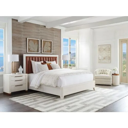 Carmel Cambria Upholstered Leather Bed - Winter-White/Brown - Barclay Butera