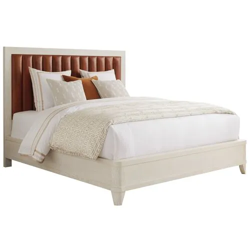 Carmel Cambria Upholstered Leather Bed - Winter-White/Brown - Barclay Butera