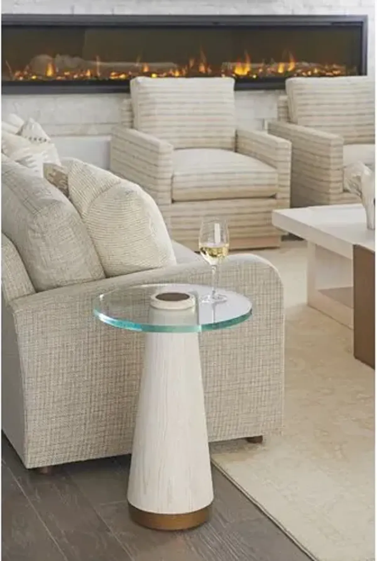 Carmel Laguna Castlewood Glass-Top Accent Table - Winter-White - Barclay Butera - 23.75H x 18W x 18D in