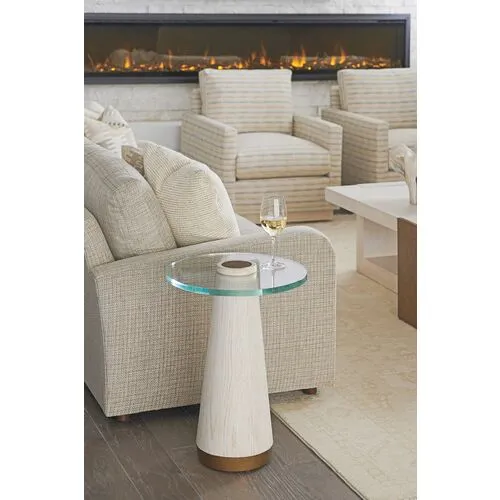 Carmel Laguna Castlewood Glass-Top Accent Table - Winter-White - Barclay Butera - 23.75H x 18W x 18D in