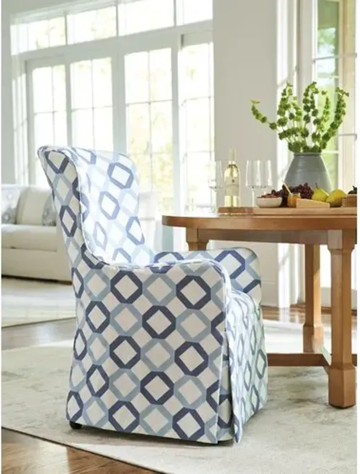 Laguna Aliso Upholstered Host Chair with Casters - Blue/White - Barclay Butera