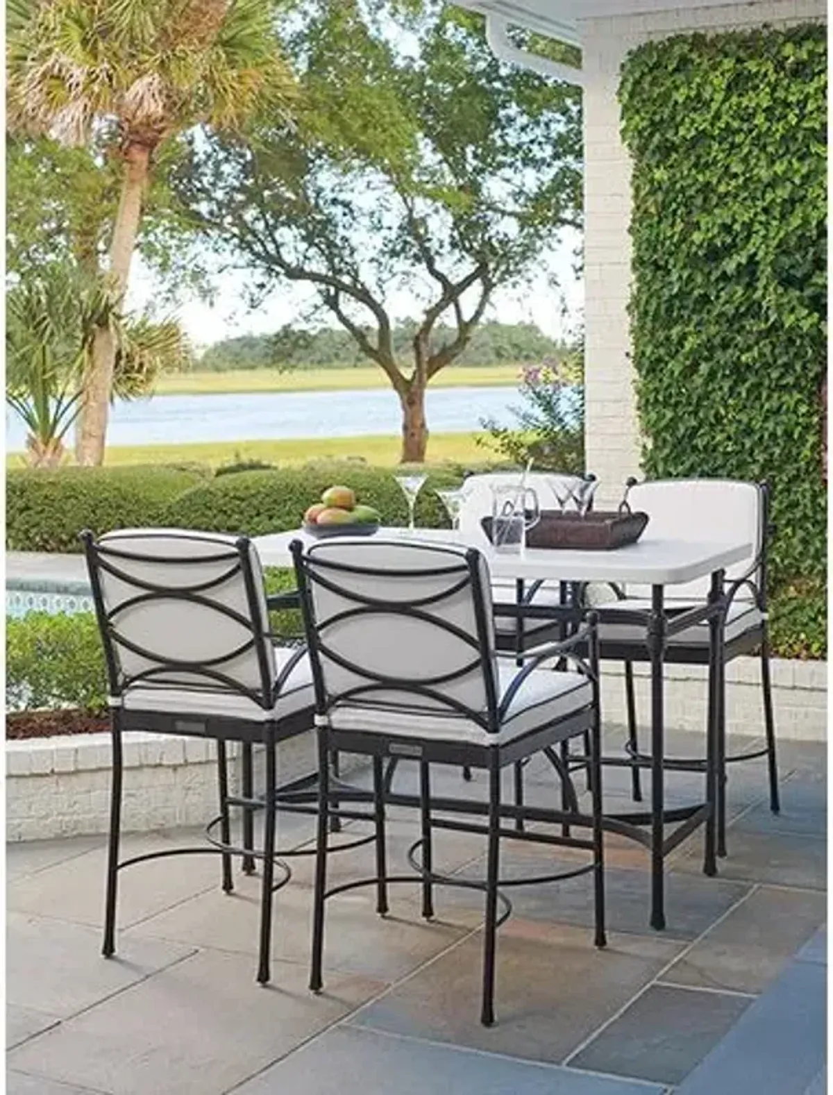 Pavlova High/Low Outdoor Bistro Table - White/Black - Tommy Bahama