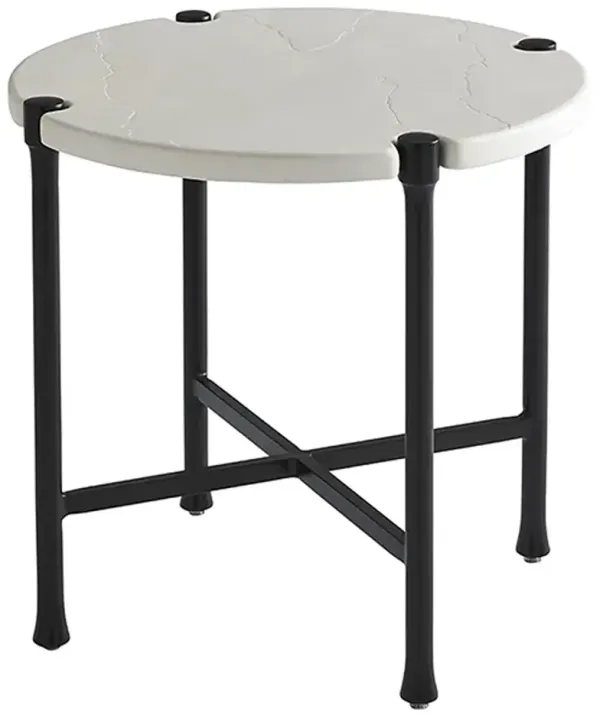 Pavlova Round Outdoor End Table, White/Black