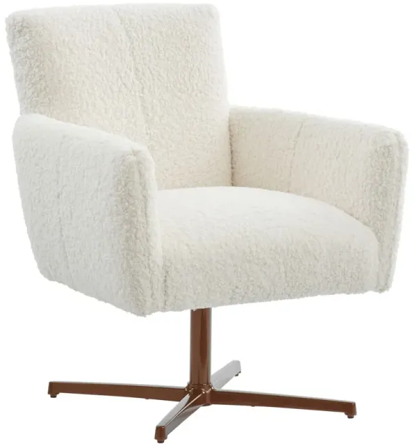 Brooks Faux-Sheepskin Swivel Chair, Cream