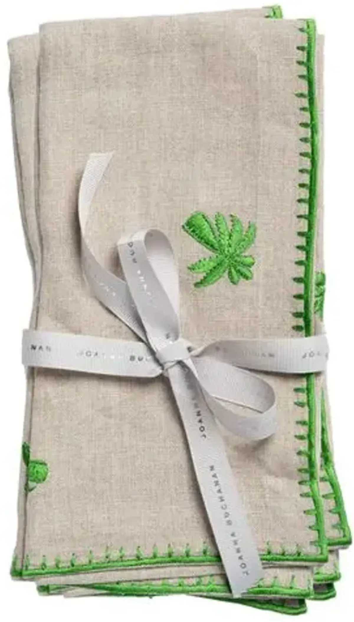 Palm tree embroidered dinner napkins - flax - Joanna Buchanan - Beige