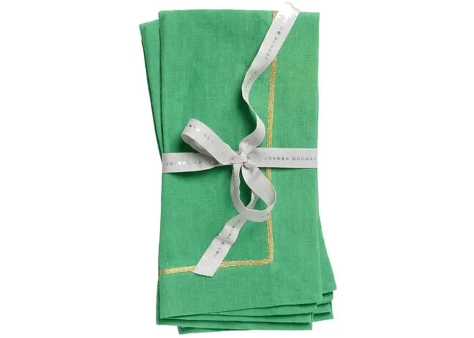 Gold trim linen dinner napkin - grass green - set of two - Joanna Buchanan