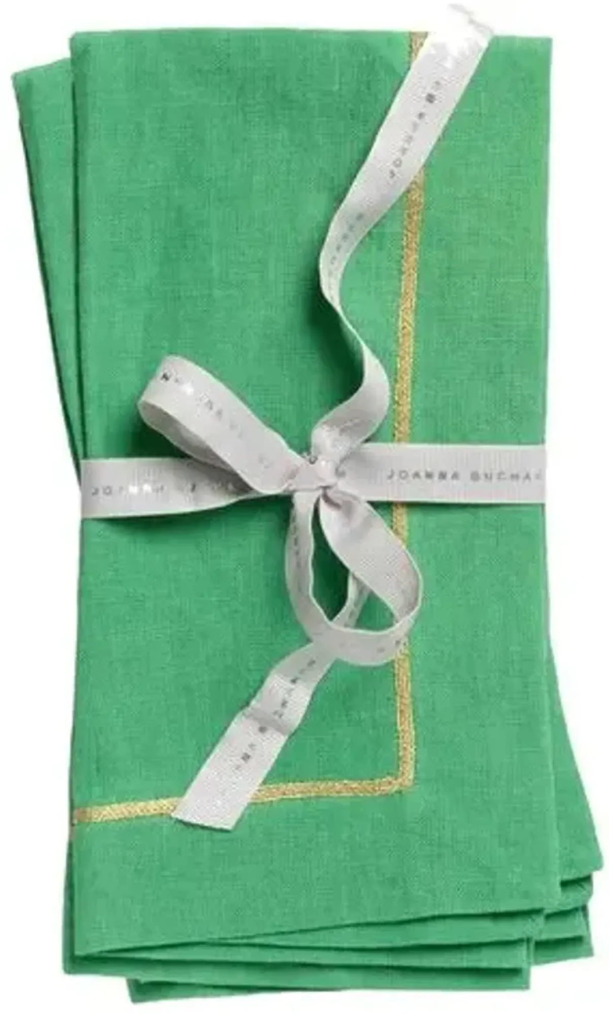 Gold trim linen dinner napkin - grass green - set of two - Joanna Buchanan