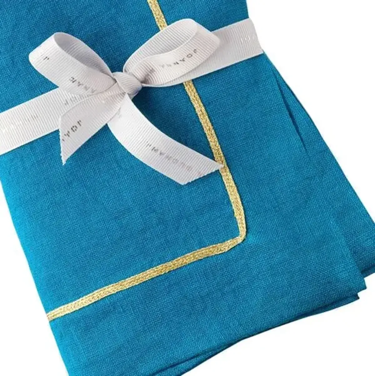 Gold trim dinner napkins - turquoise - set of two - Joanna Buchanan