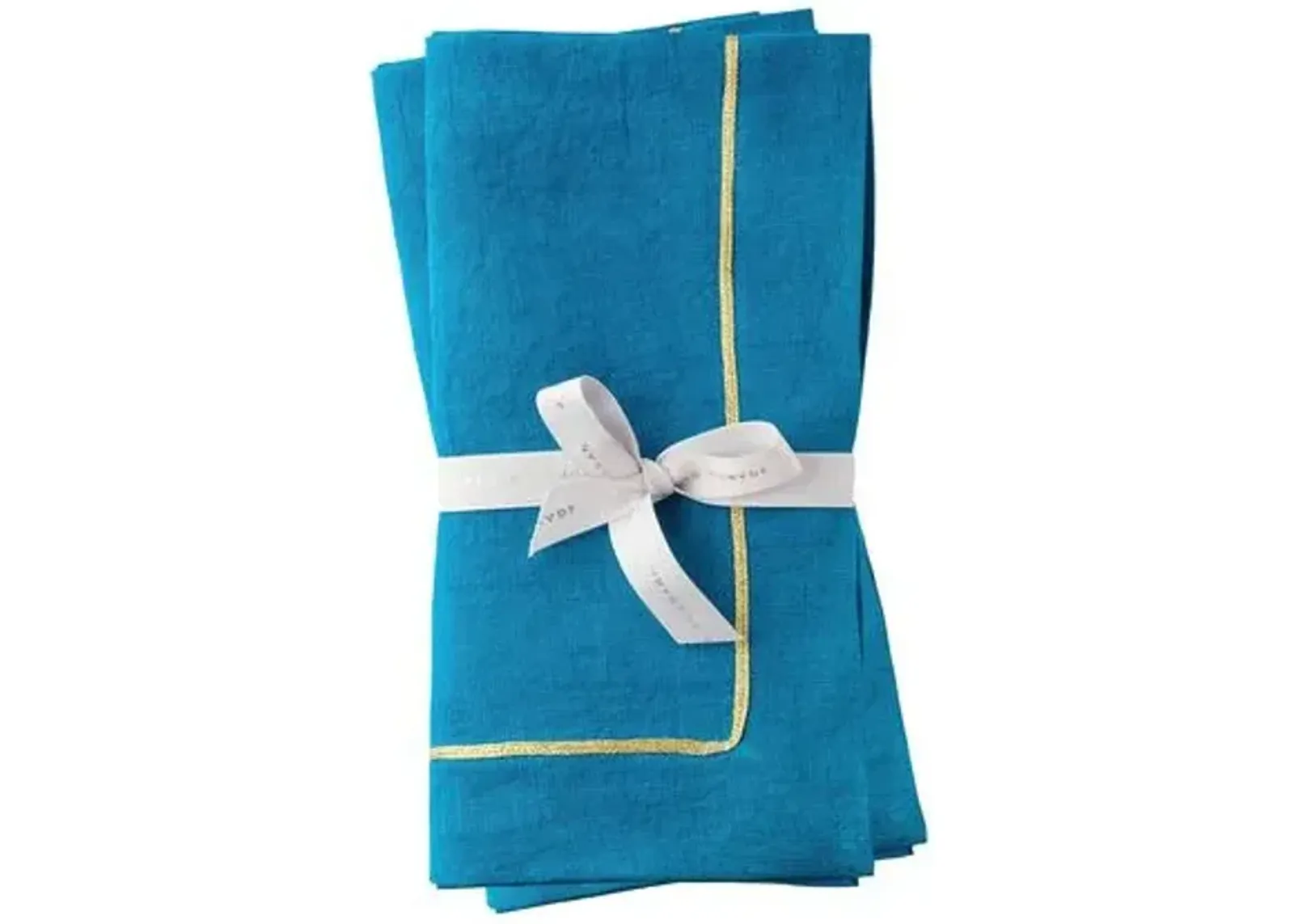 Gold trim dinner napkins - turquoise - set of two - Joanna Buchanan