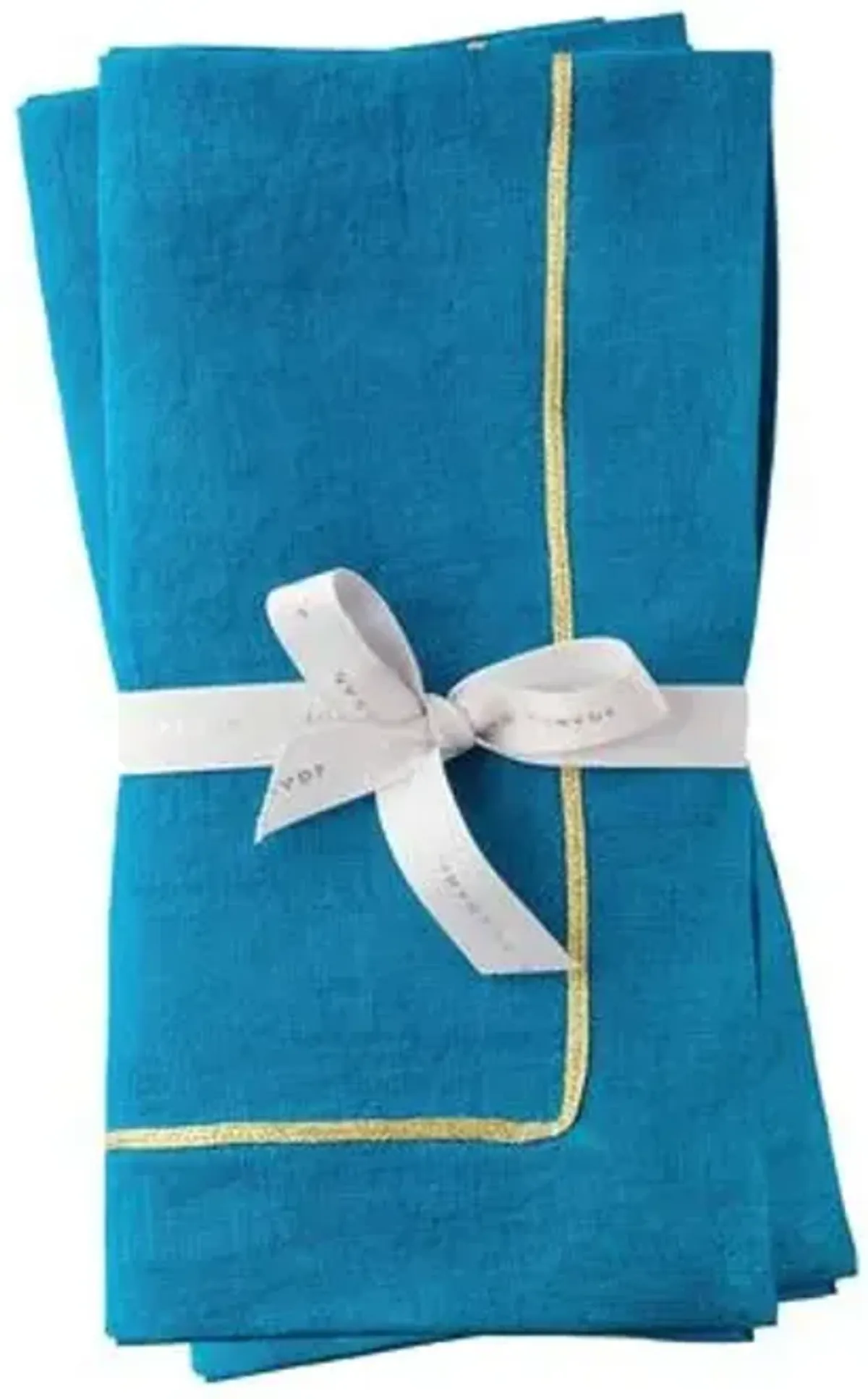 Gold trim dinner napkins - turquoise - set of two - Joanna Buchanan