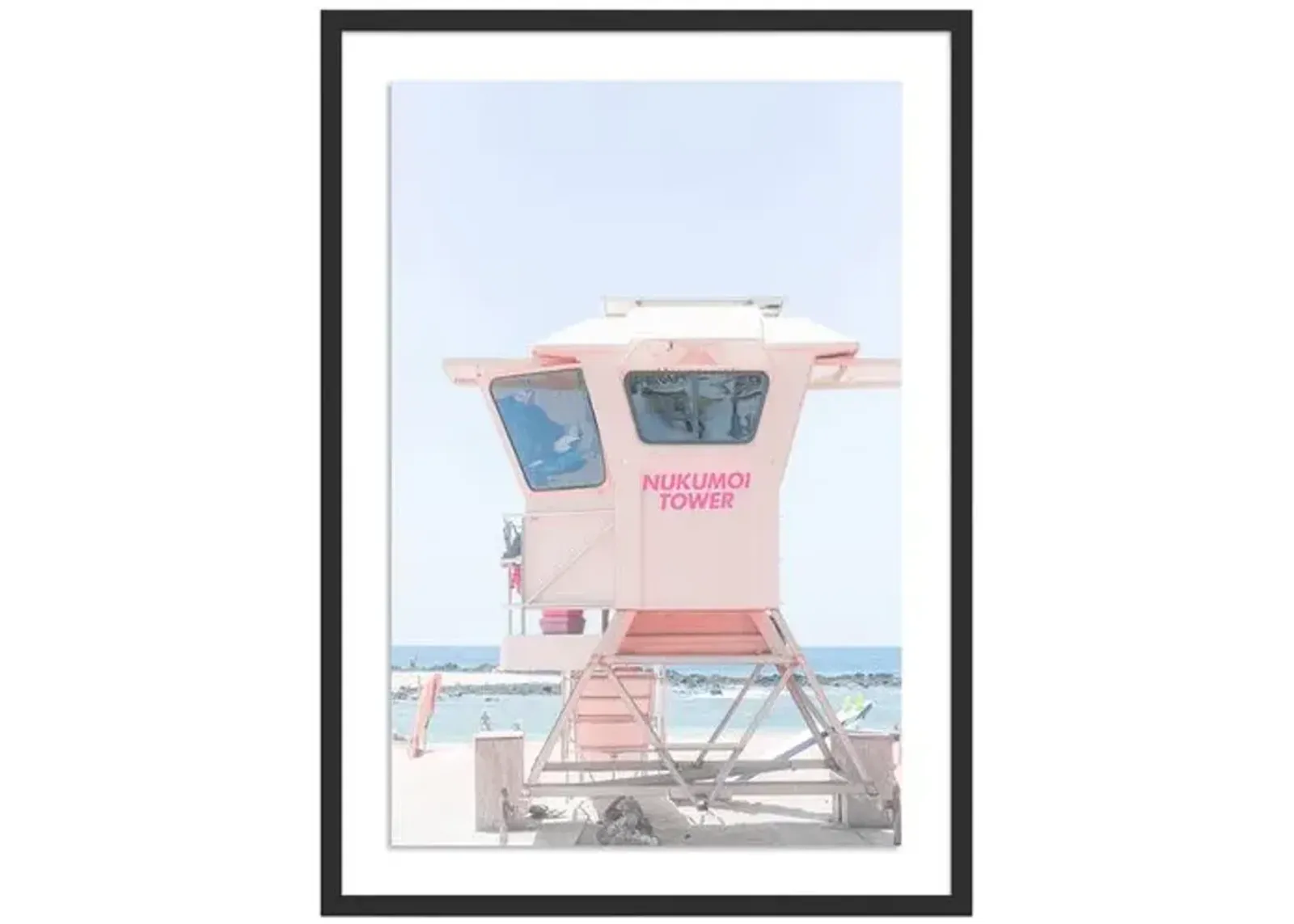 Pink Lifeguard Tower Hawaii by Carly Tabak - Black