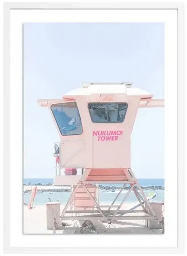 Pink Lifeguard Tower Hawaii Photograph by Carly Tabak - White