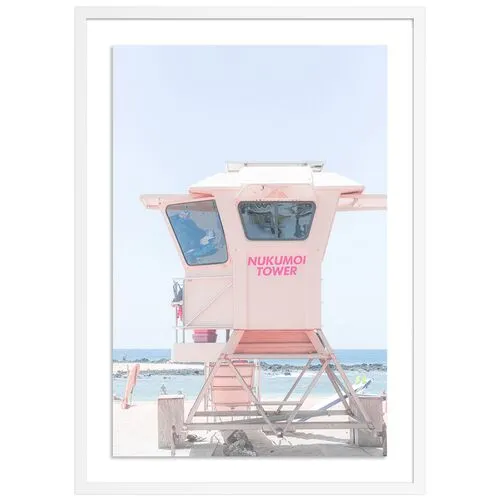 Pink Lifeguard Tower Hawaii by Carly Tabak - White