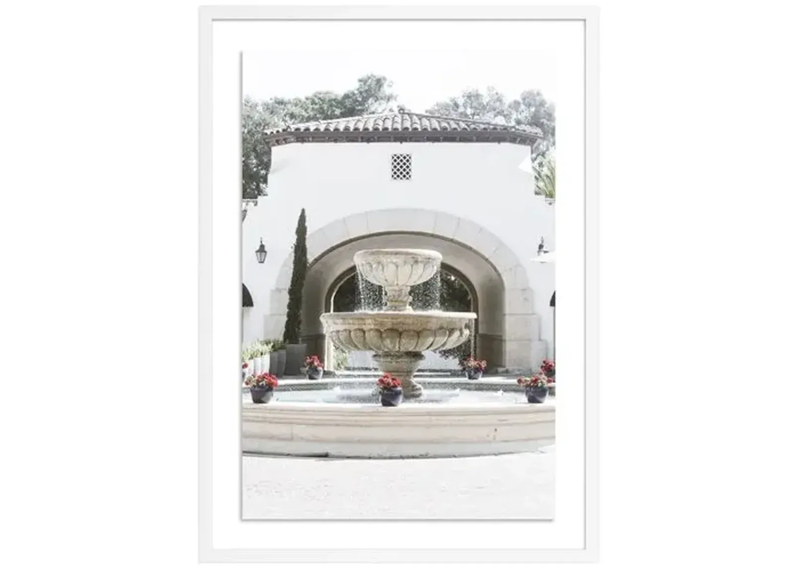 Santa Barabara Fountain - Santa Barbara - California by Carly Tabak - White