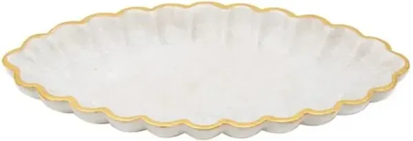 Haji Oval Scalloped Marble Tray - White