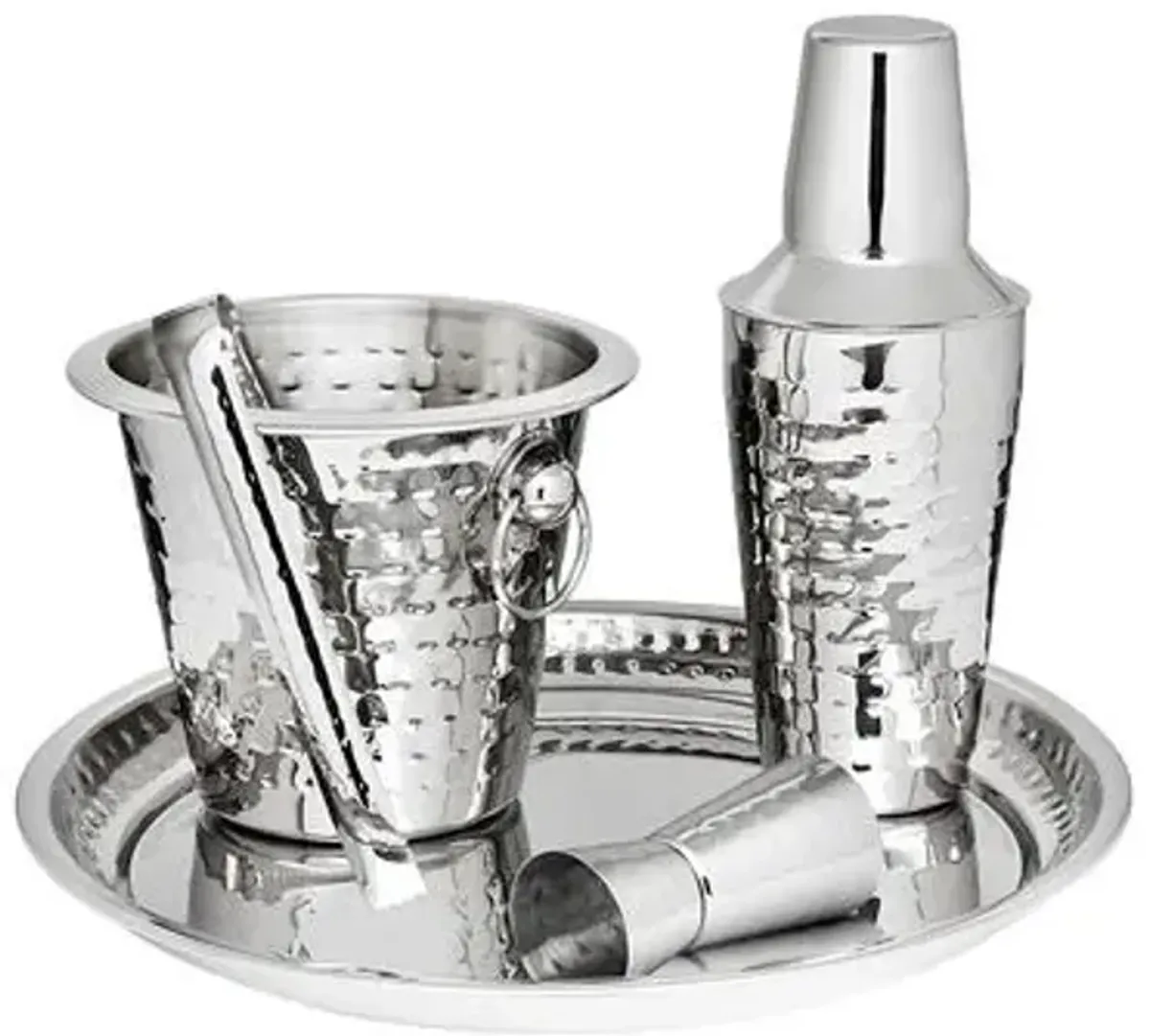 Hammered Stainless Steel Bar Set - Silver