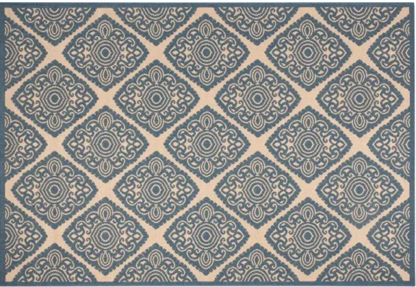Beach House Floral Outdoor Rug, Cream/Blue