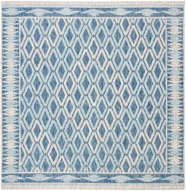 Courtyard Ikat Outdoor Rug, Navy/Gray