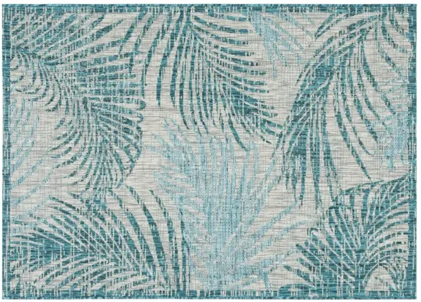 Courtyard Outdoor Rug, Gray/Aqua