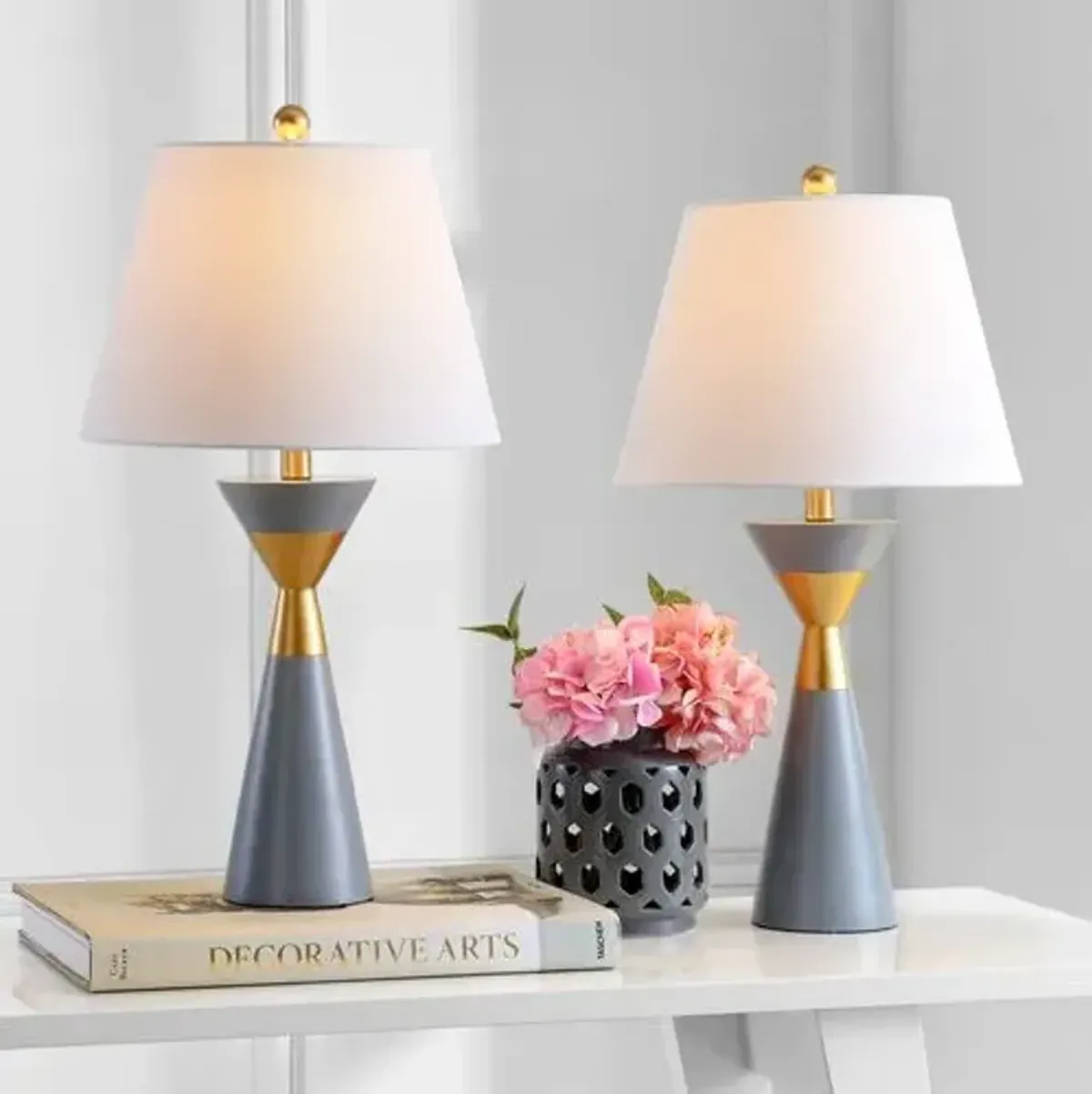 Set of 2 Liam Table Lamps - Gray/Gold