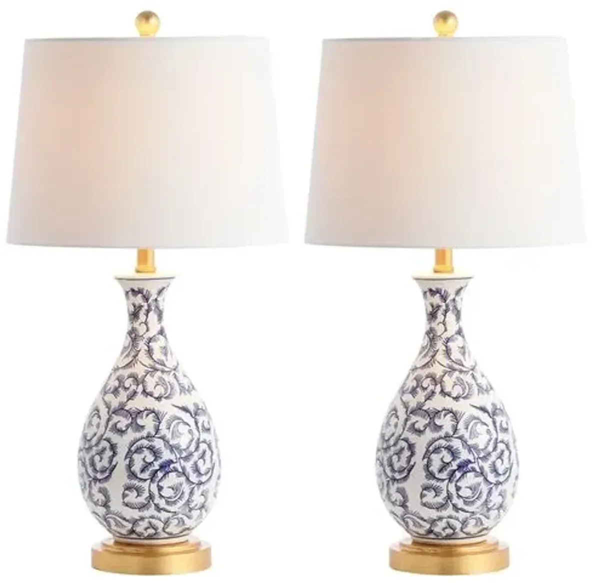 Set of 2 Ava Chinoiserie Table Lamps - Blue/White