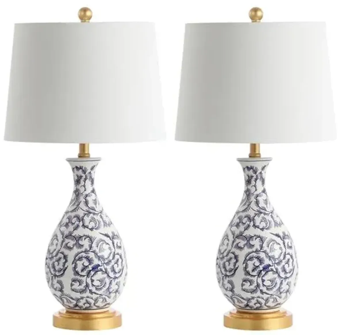 Set of 2 Ava Chinoiserie Table Lamps - Blue/White