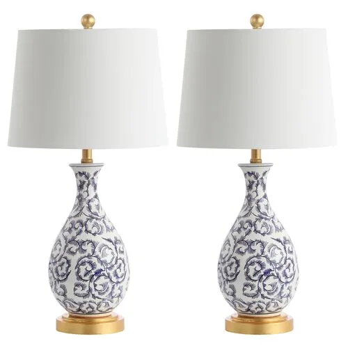 Set of 2 Ava Chinoiserie Table Lamps - Blue/White